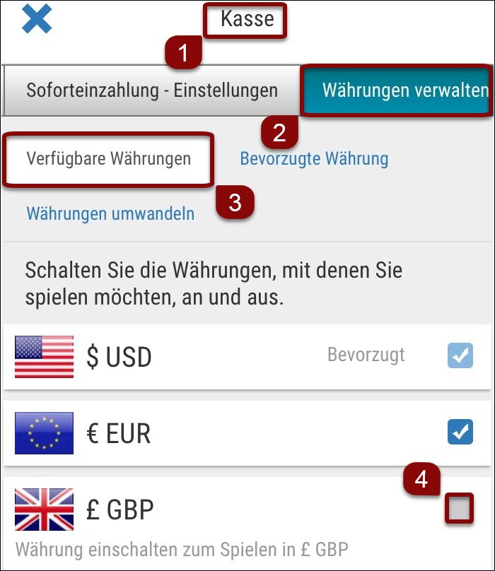 Währungen in Ihrem Konto hinzufügen