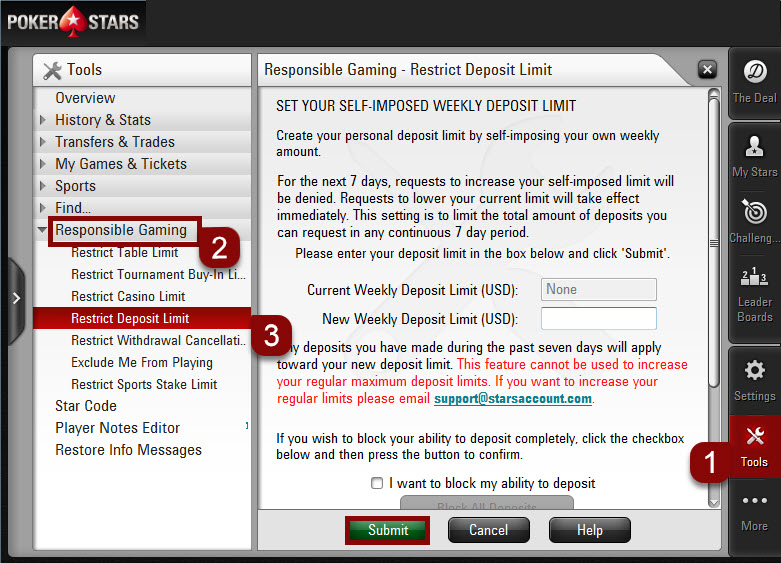 Steps to set deposit limits on Desktop