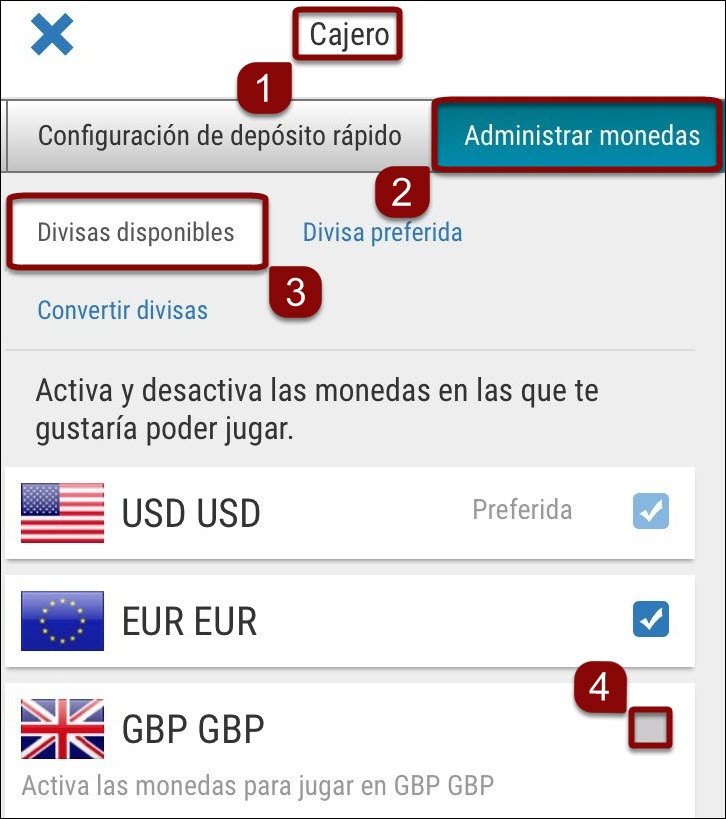 Agregar monedas a la cuenta