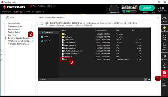 Repérer le fichier utilisateur dans notre logiciel.