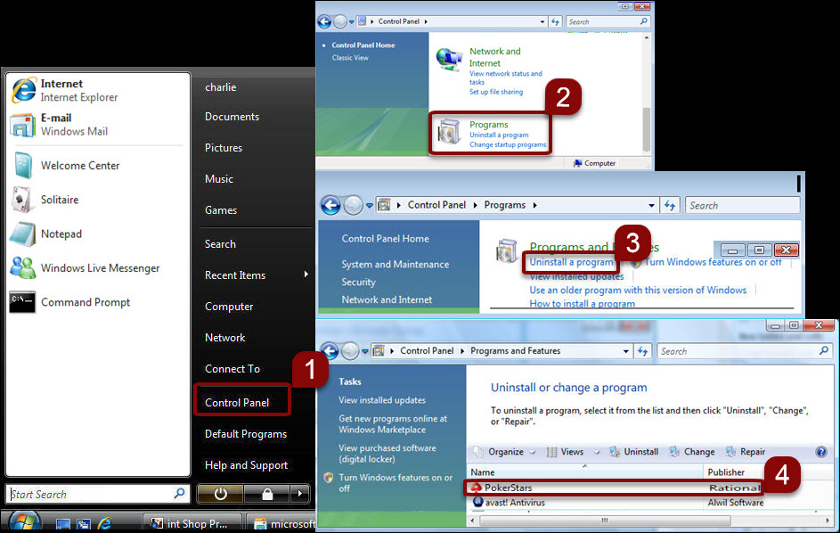Désinstallez le logiciel dans Windows 7