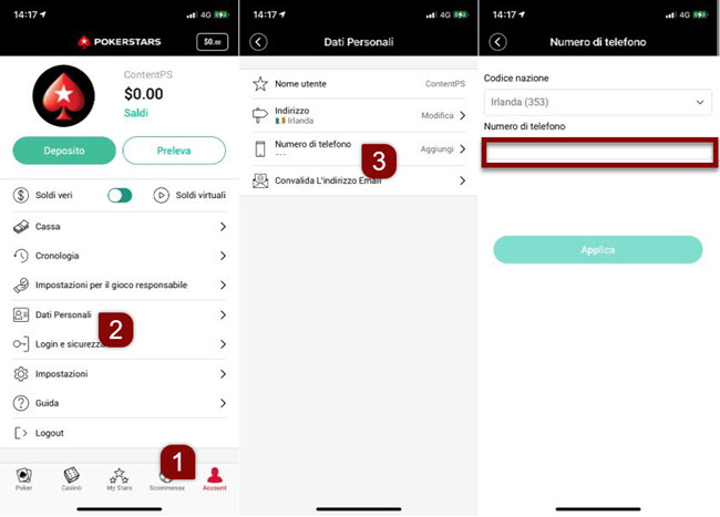 Passaggi per aggiornare il numero di telefono