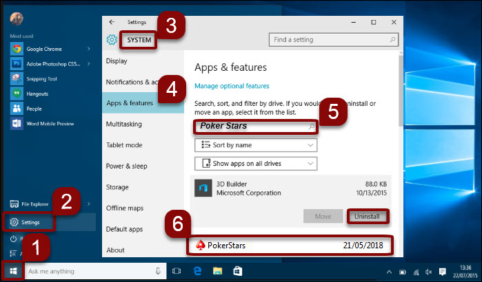 Disinstalla il software in Windows 10