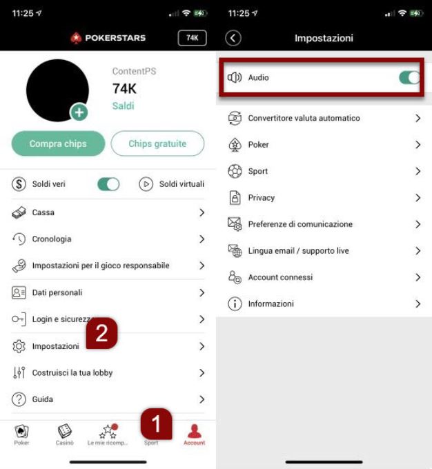 Software per applicazione mobile - opzioni del suono