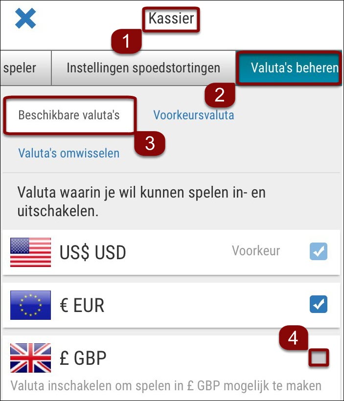 Valuta toevoegen aan account