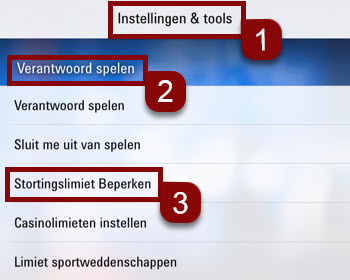 Stappen voor stortingslimieten via mobiel