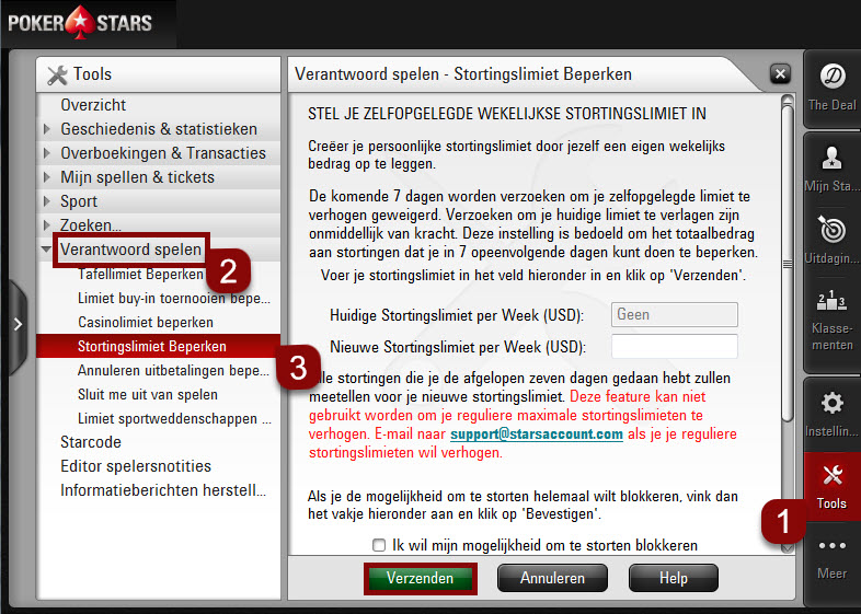 Stappen voor stortingslimieten via computer