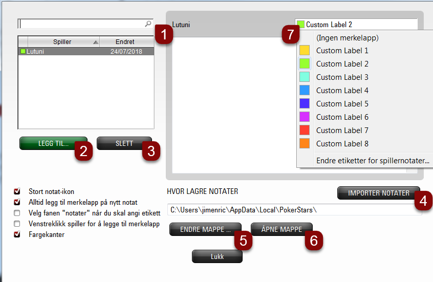 Alternativer for spillernotater