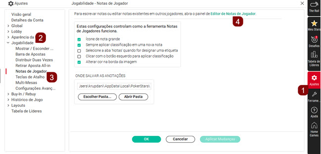 Editor de Notas de Jogador