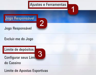 Etapas para definição de limites de depósito no aplicativo mobile