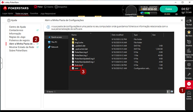 Localize o ficheiro de utilizador no nosso software