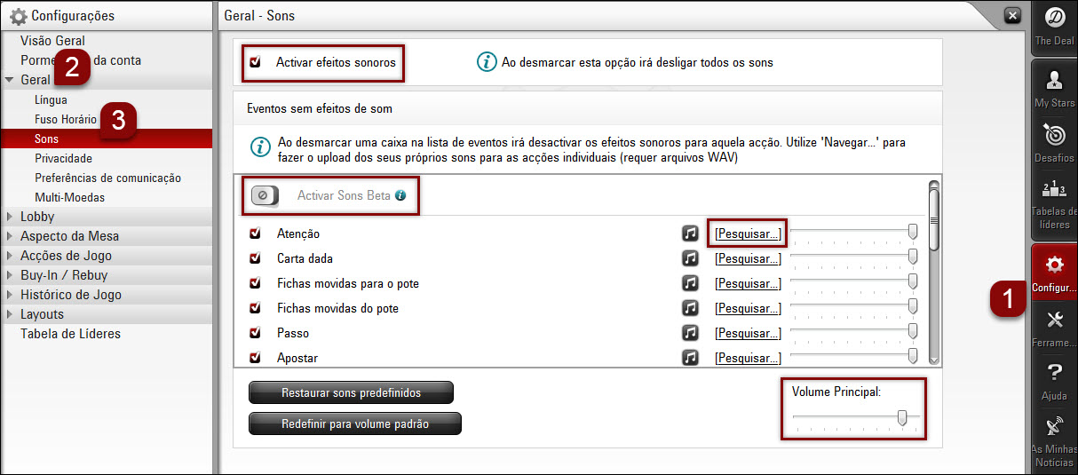 Software para computador - opções de som