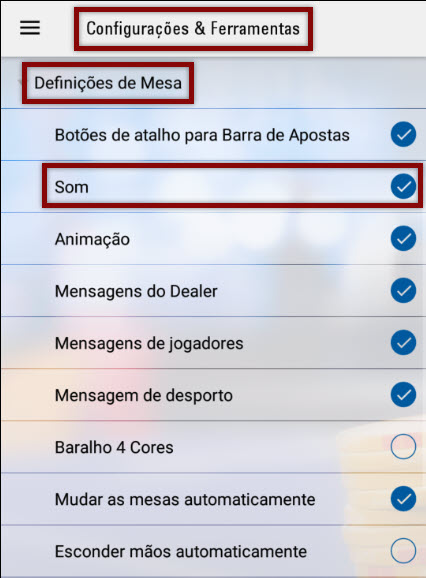 Software para dispositivos móveis - opções de som