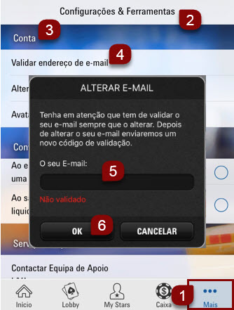 Instruções de como validar o email na plataforma para dispositivos móveis