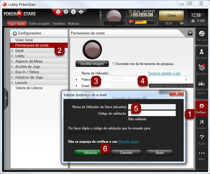 Instruções de como validar o email na plataforma para computador