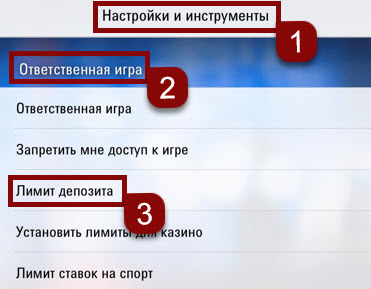 Шаги по установке лимитов в мобильной версии