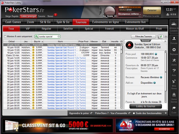 Sunday Special Edition Gratuite Lobby PokerStars